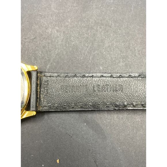 TIME Men's Quartz Wristwatch Gold Tone Stainless Steel Case Black Leather Band - Picture 4 of 9